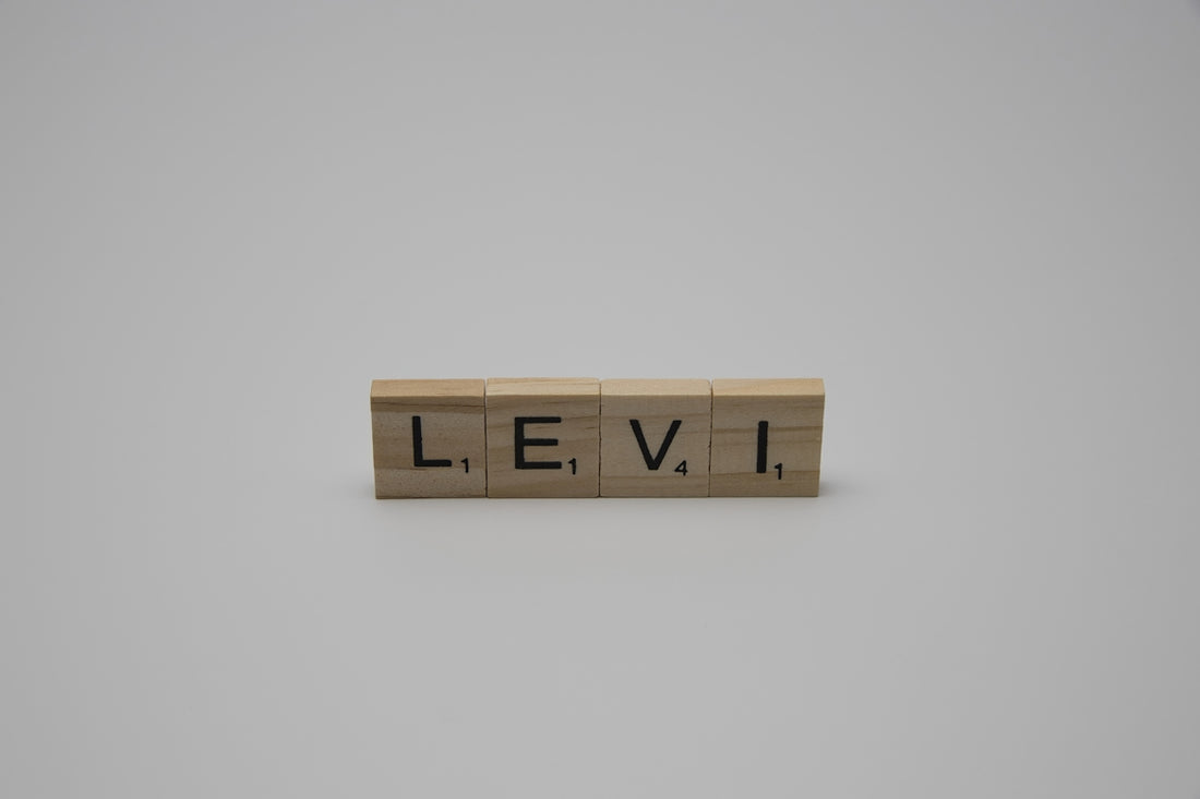 Scrabble tiles spell out the name levi.