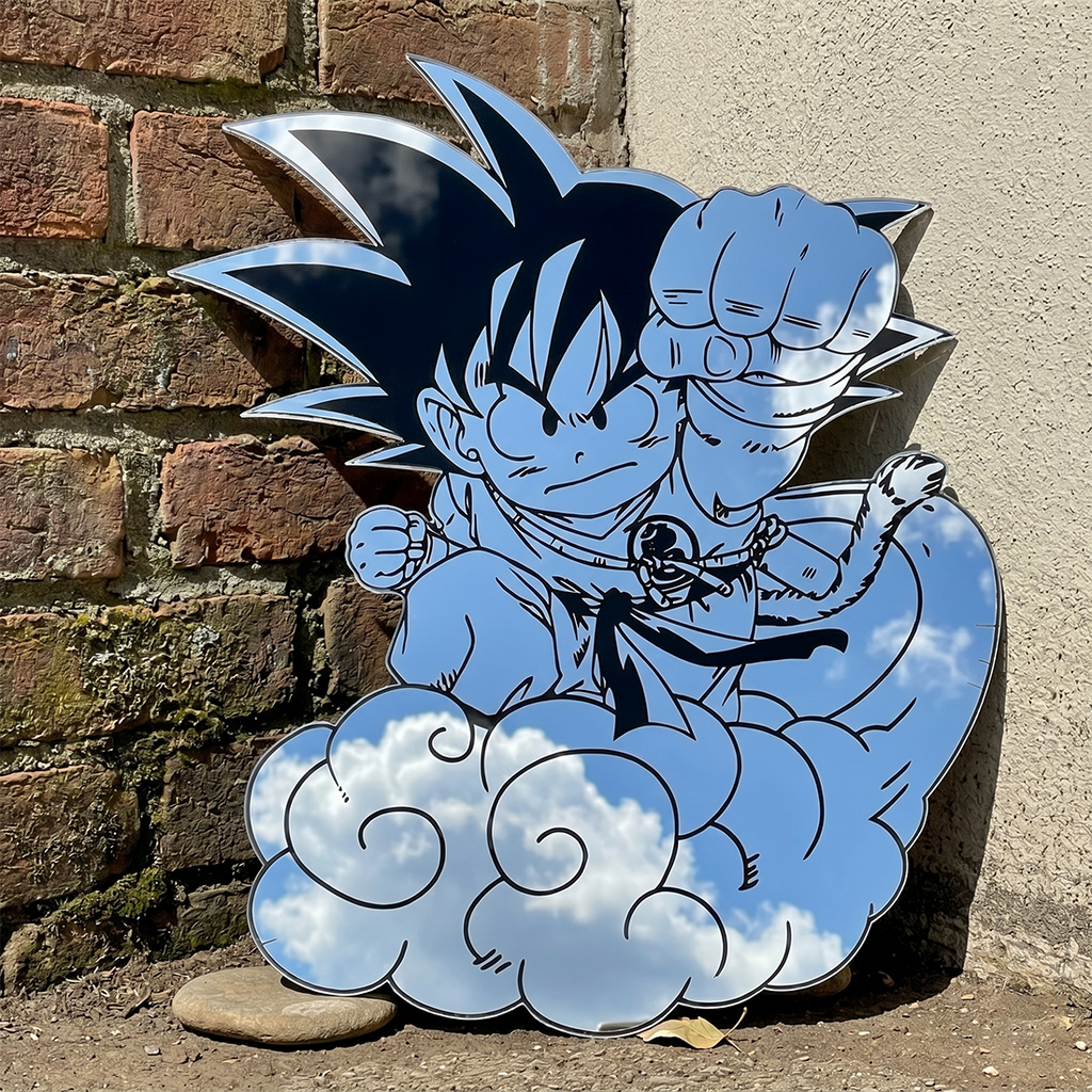 Kid Goku on Flying Nimbus Wall Mirror | Dragon Ball Anime Decor LiquidMirror