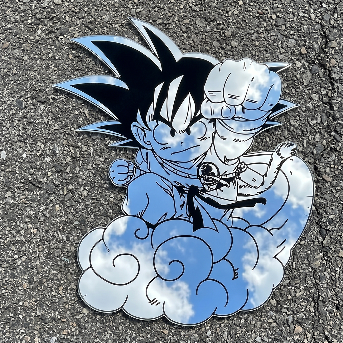 Kid Goku on Flying Nimbus Wall Mirror | Dragon Ball Anime Decor LiquidMirror