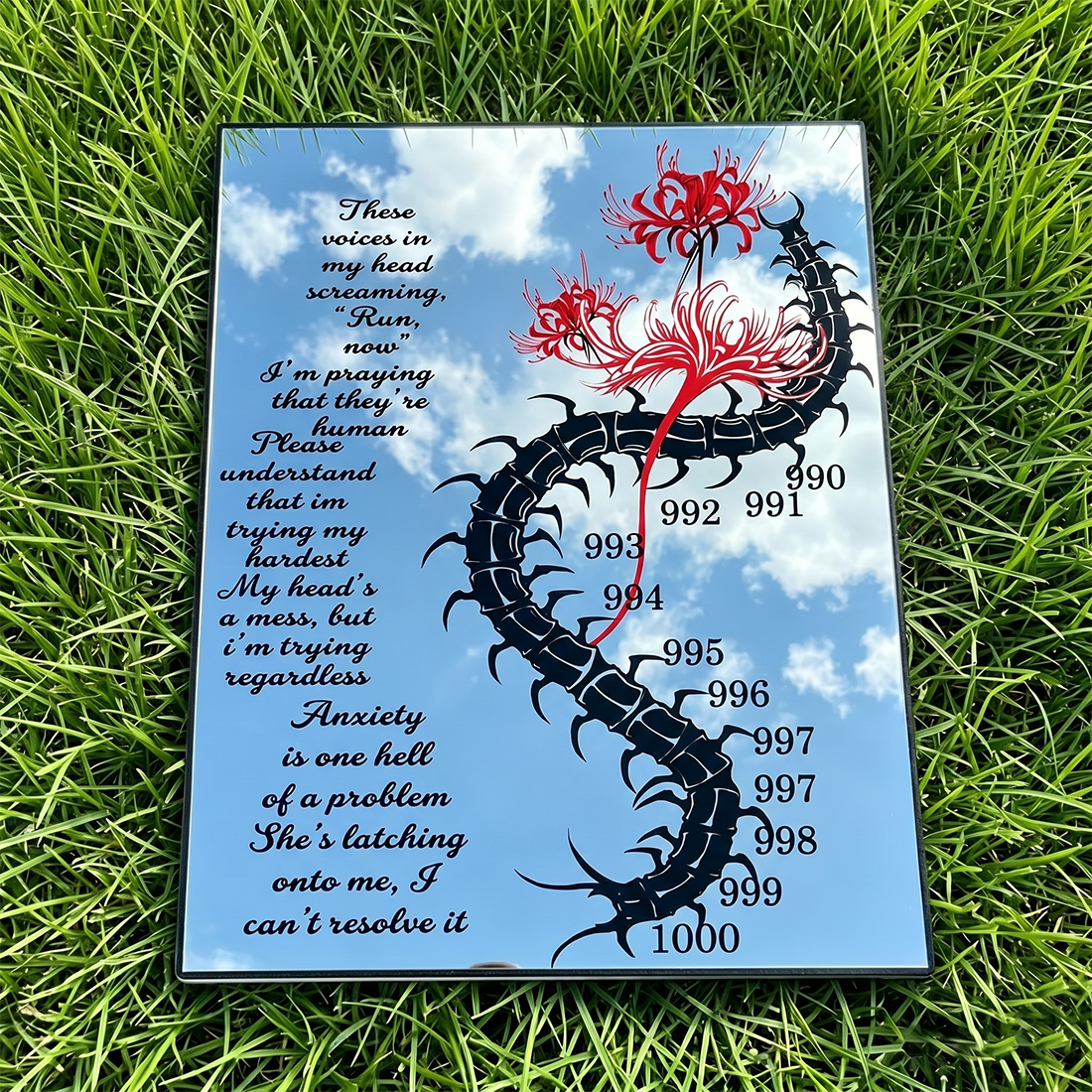 Tokyo Ghoul Inspired Centipede & Lyrics Wall Mirror | Gothic Anime Decor LiquidMirror