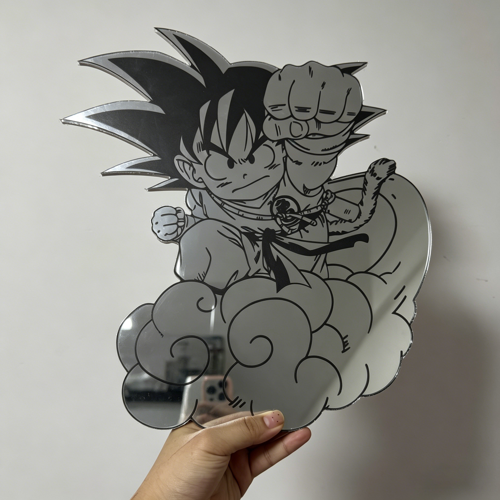 Kid Goku on Flying Nimbus Wall Mirror | Dragon Ball Anime Decor LiquidMirror