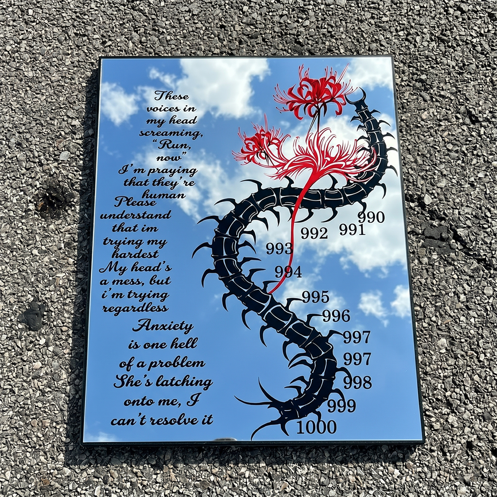 Tokyo Ghoul Inspired Centipede & Lyrics Wall Mirror | Gothic Anime Decor LiquidMirror