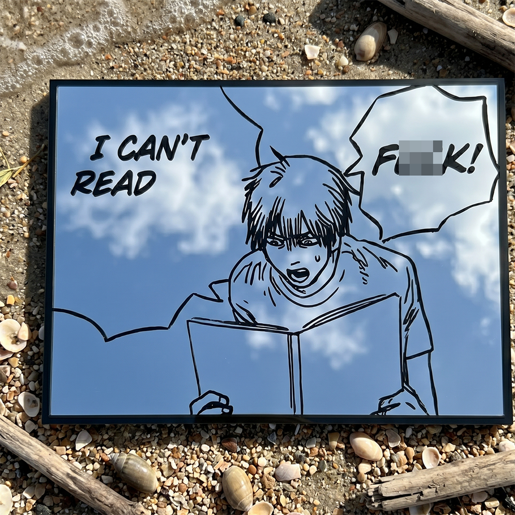 "I Can't Read" Manga Panel Wall Mirror | Denji Chainsaw Man Anime Decor LiquidMirror