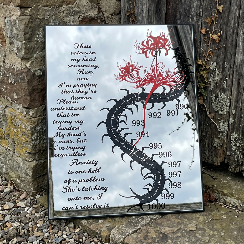 Tokyo Ghoul Inspired Centipede & Lyrics Wall Mirror | Gothic Anime Decor LiquidMirror