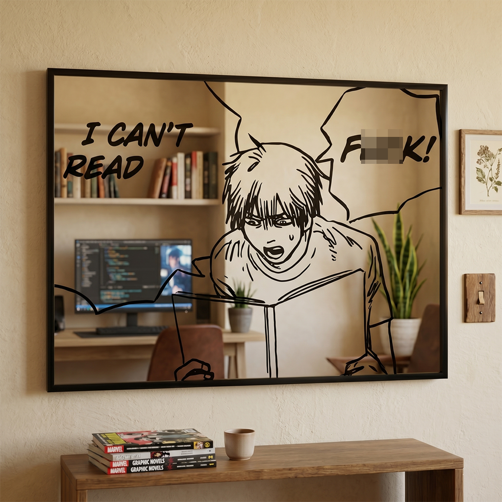 "I Can't Read" Manga Panel Wall Mirror | Denji Chainsaw Man Anime Decor LiquidMirror