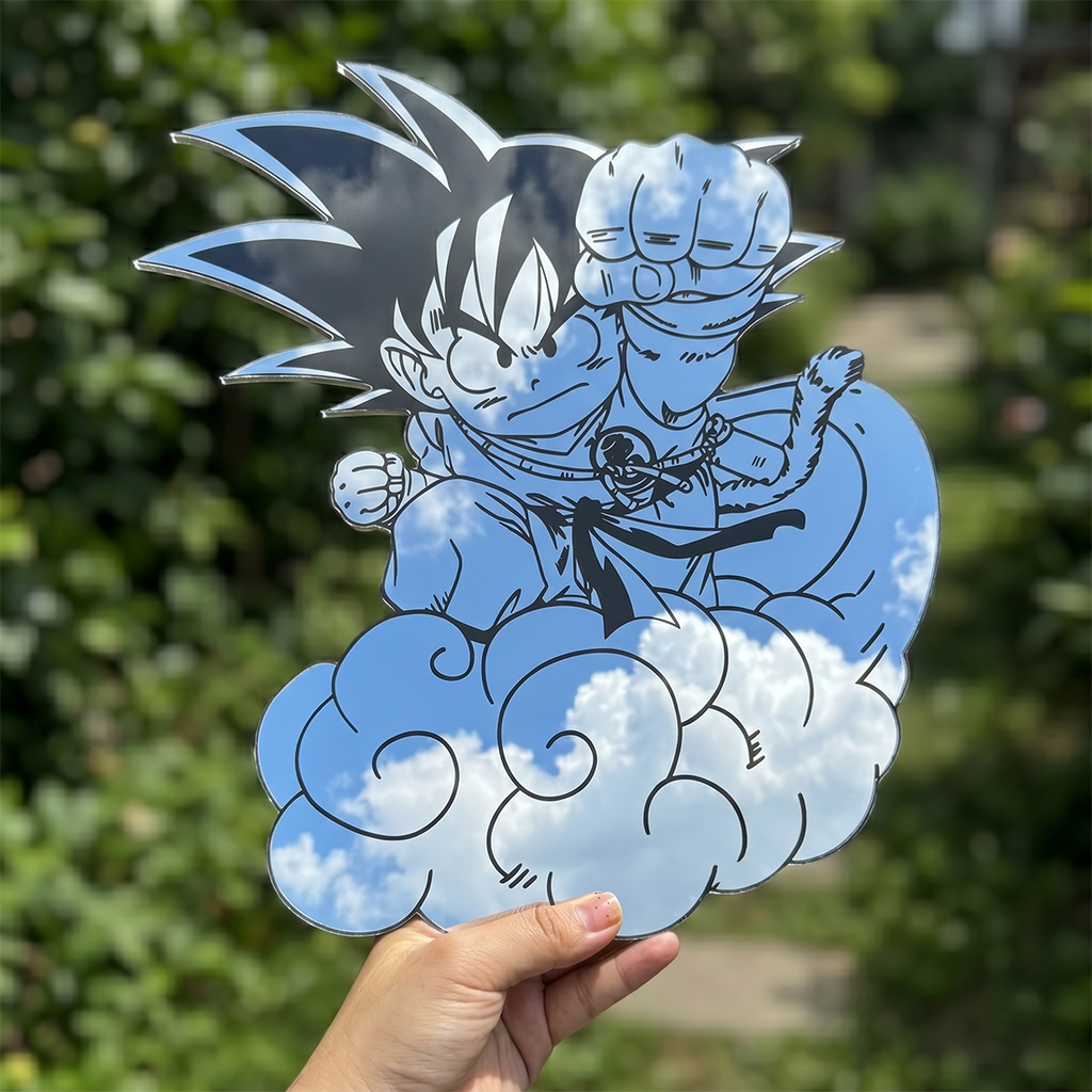Kid Goku on Flying Nimbus Wall Mirror | Dragon Ball Anime Decor LiquidMirror