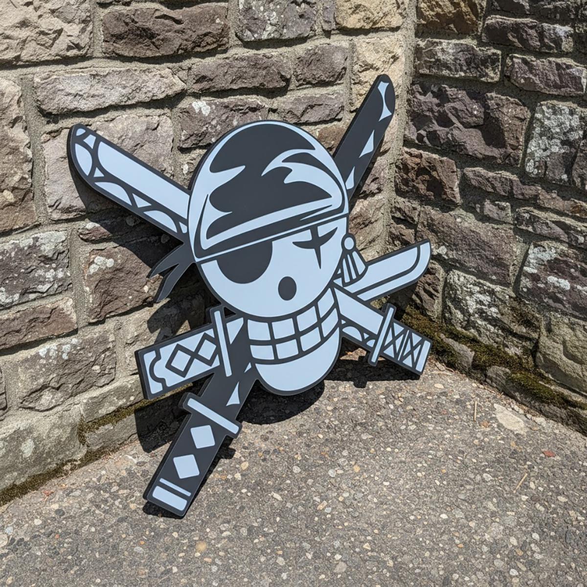 One Piece Zoro Pirate Flag Wall Art - Iconic Anime Skull Sign for Gamer Room Decor