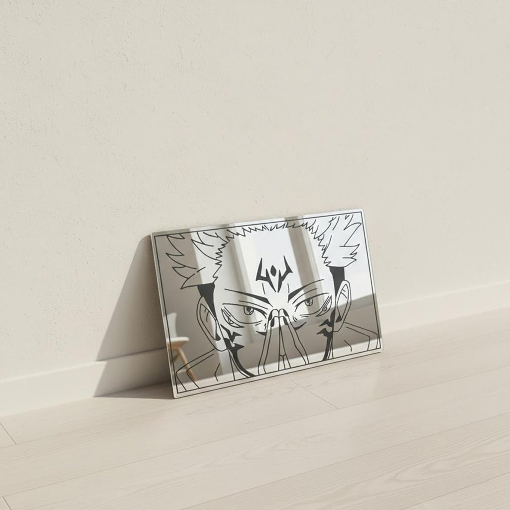 Anime Character Engraved Mirror Wall Art – Premium Decorative Glass Panel
