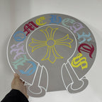 Chrome Hearts Style Logo Mirror with Multi-Color Gothic Lettering and Cross Accent LiquidMirror