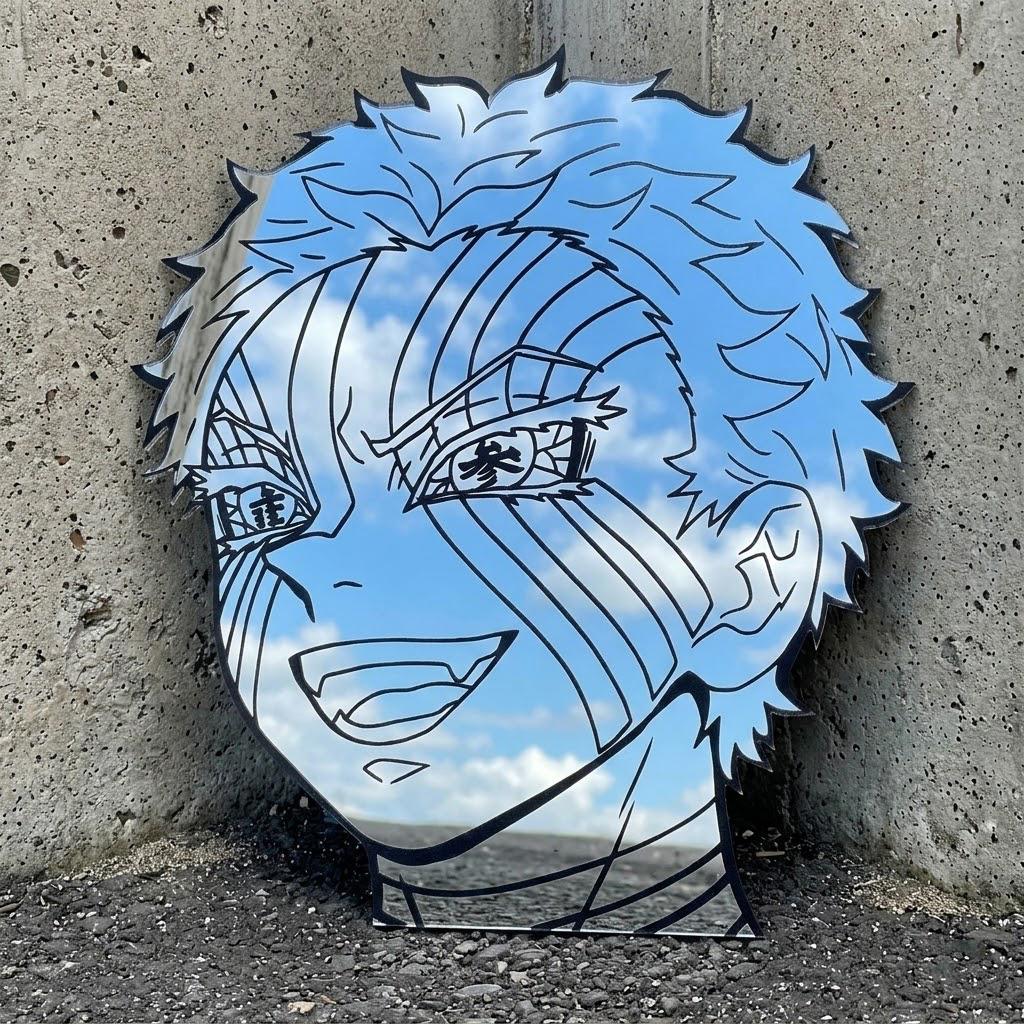 Anime Wall Mirror Akaza Aesthetic Custom Cut Glass Decor for Gaming Room