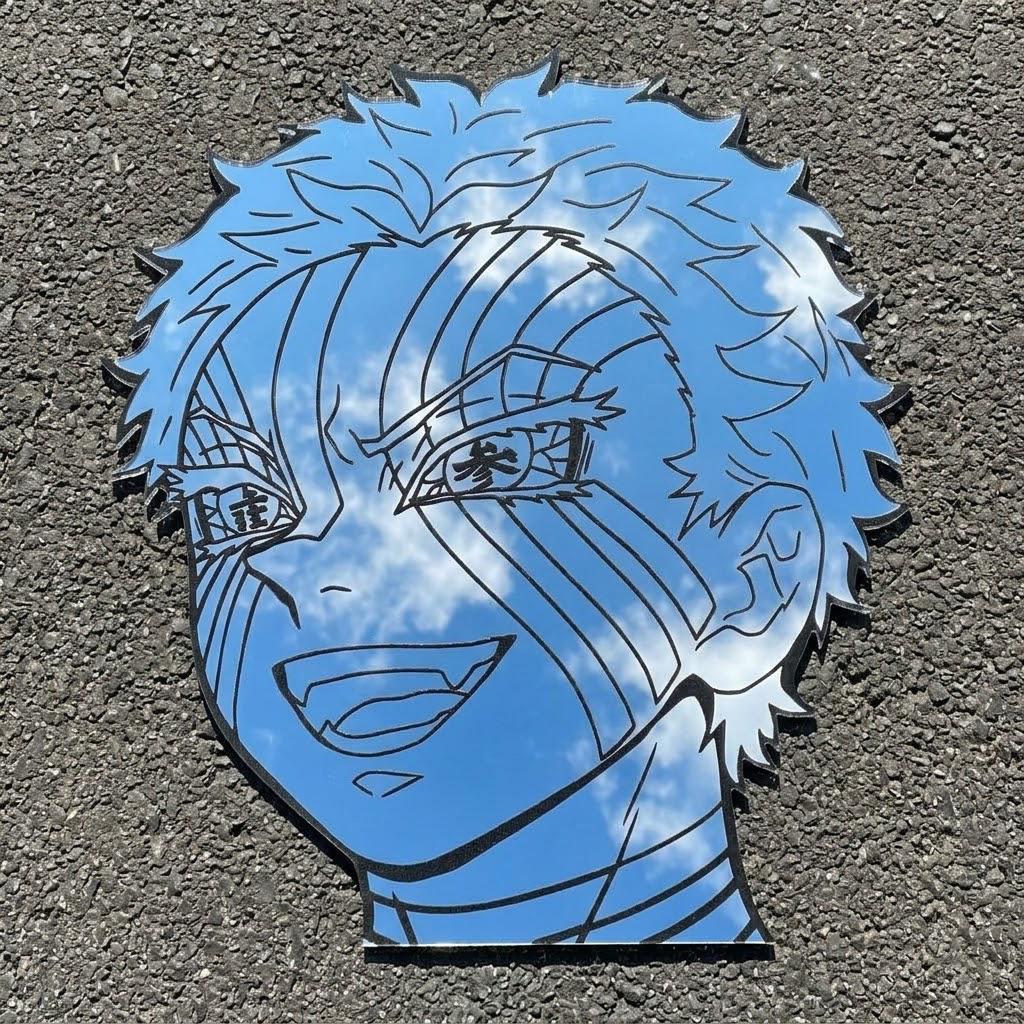 Anime Wall Mirror Akaza Aesthetic Custom Cut Glass Decor for Gaming Room