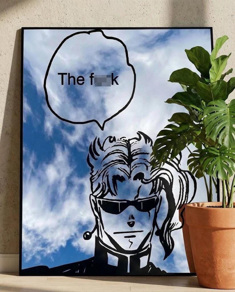Noriaki Kakyoin from the anime and manga series JoJo's Bizarre Adventure: Frameless Manga Silhouette, Gamer Room Decor - LiquidMirror