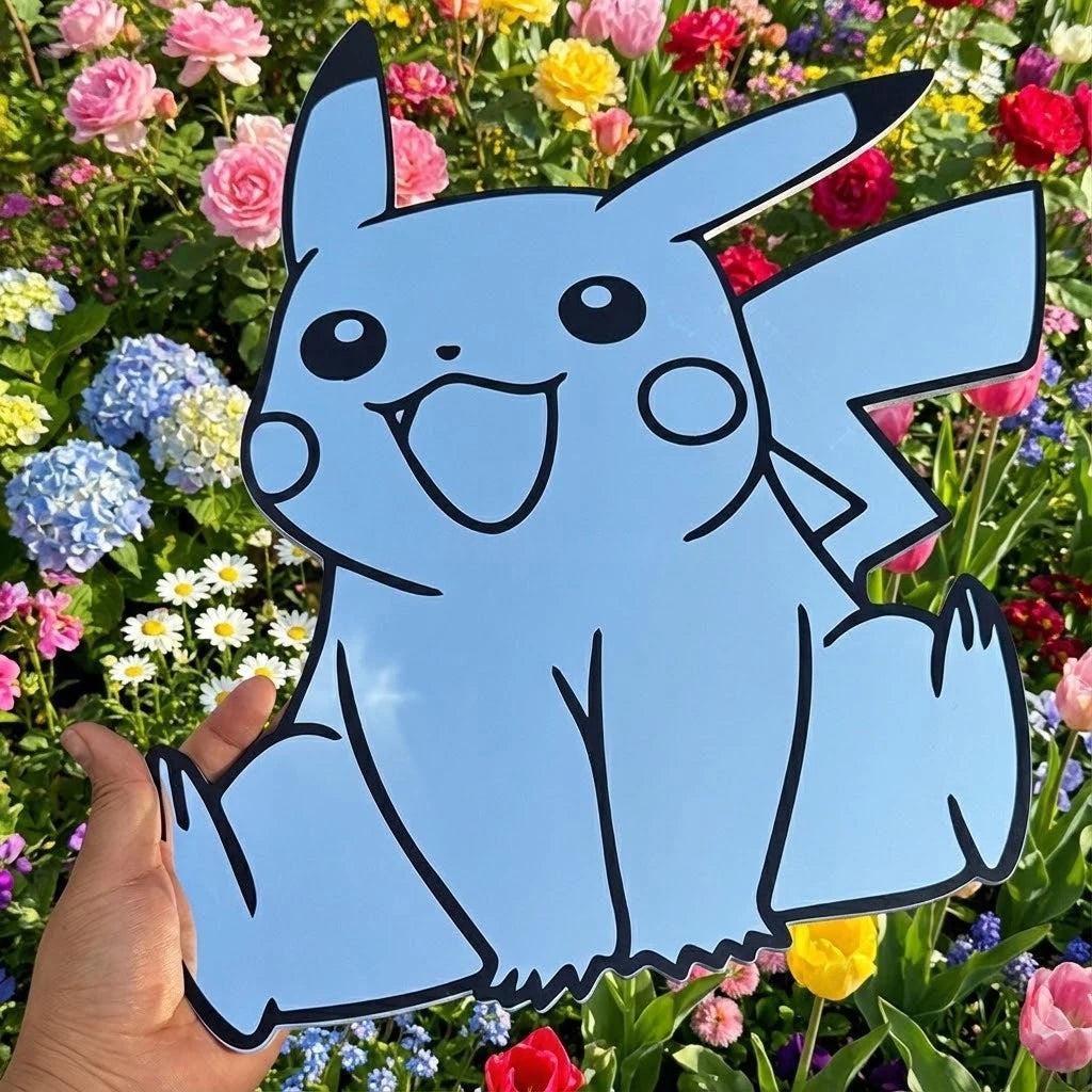 Kawaii Pikachu Pokemon Mirror: Cute Frameless Gamer Room Decor Gift - LiquidMirror