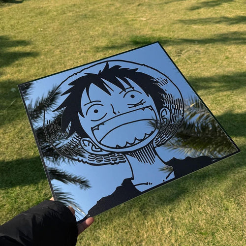 Anime Mirror: Luffy Manga Silhouette, Frameless Floating Wall Decor - LiquidMirror
