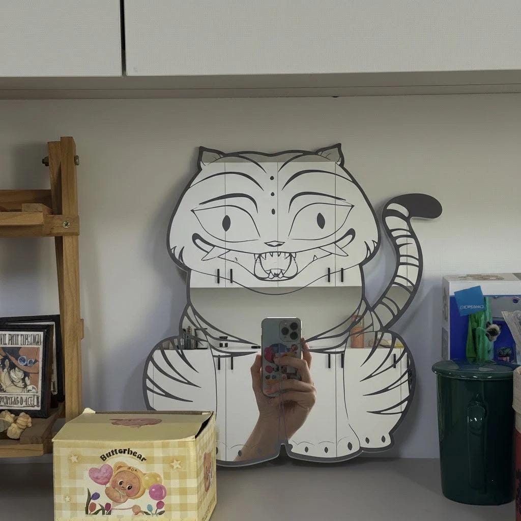 Tiger Anime Mirror: Kpop Demon Hunter, Frameless Gamer Room Decor - LiquidMirror