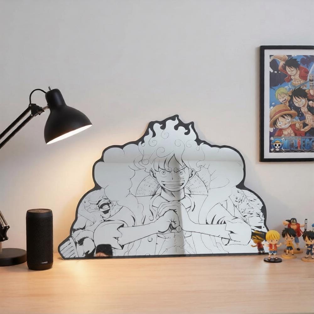 Gear 5 Luffy Anime Mirror: One-Piece Inspired Frameless Floating Wall Decor - LiquidMirror