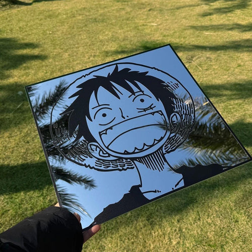 Anime Mirror: Luffy Manga Silhouette, Frameless Floating Wall Decor - LiquidMirror