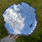 Frameless irregular cloud-shaped mirror with One Piece Luffy manga illustration, a floating wall decor piece.