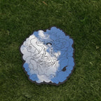 Irregular cloud-edge mirror featuring a Luffy manga-drawing design in blue clouds, frameless floating wall decor.