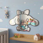 Bunny-shaped acrylic mirror displayed outdoors with potted plants