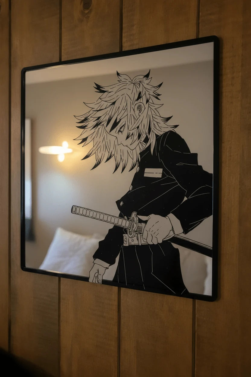 Kyojuro Rengoku Sword Sheathing Square Wall Mirror | Demon Slayer Anime Decor LiquidMirror
